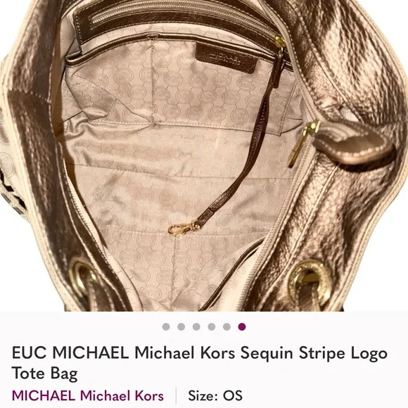 EUC MMK Sequin Stripe Tan Tote Bag - Picture 6 of 6